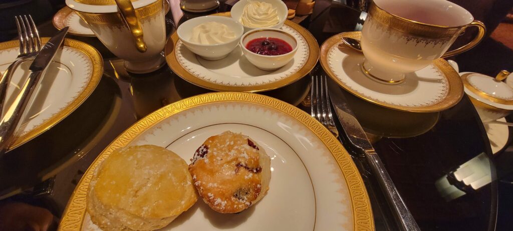 Close up picture of scones served at afternoon tea at Toronto's Clockwork.