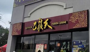 Exterior of Skyview Fusion Cuisine restaurant in Markham, Ontario.