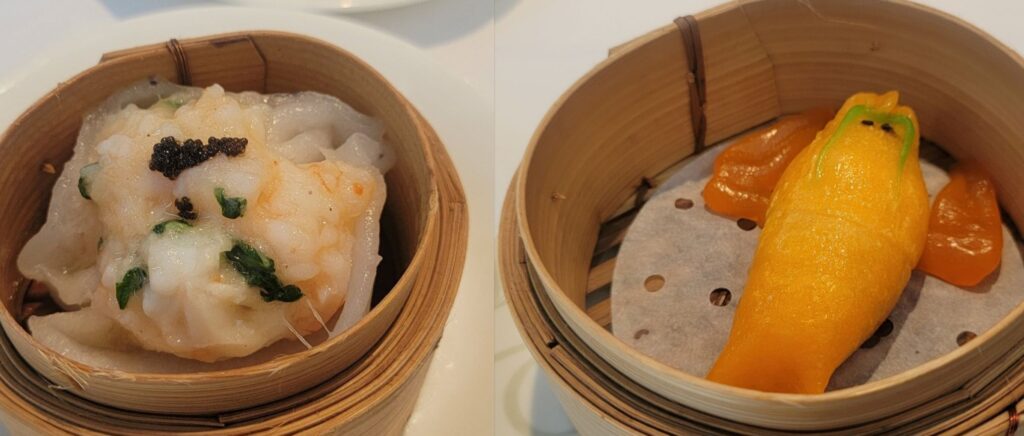 Shrimp dumpling and lobster shaped dumpling from Lai Wah Heen restaurant.