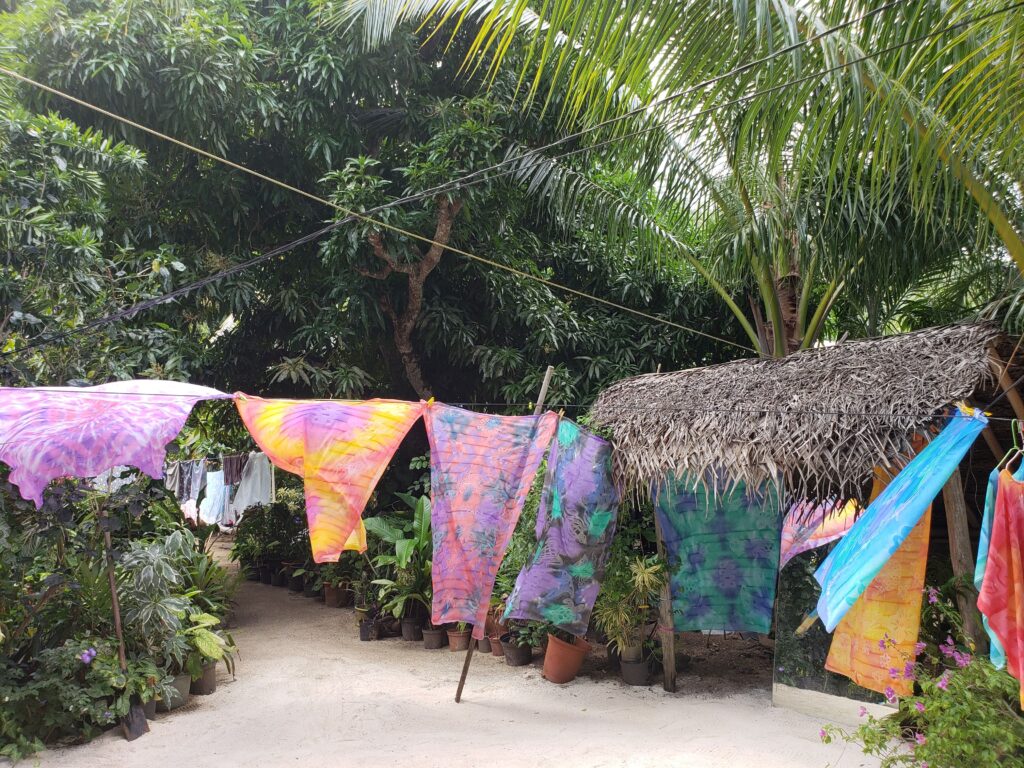 Colorful pareos hanging to dry from our Bora Bora day trip.