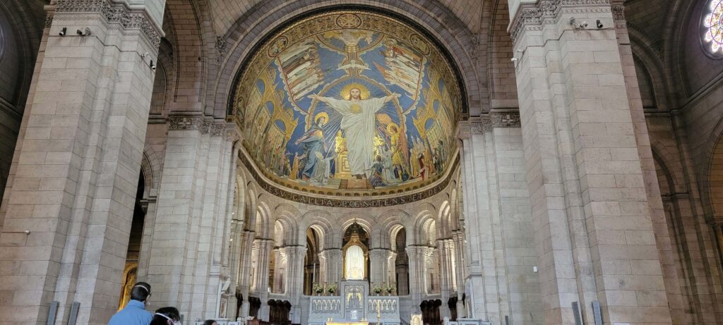 Mosaic of Christ in Glory, inside the La Basilique du Sacré-Coeur de Montmartre, Paris, France.