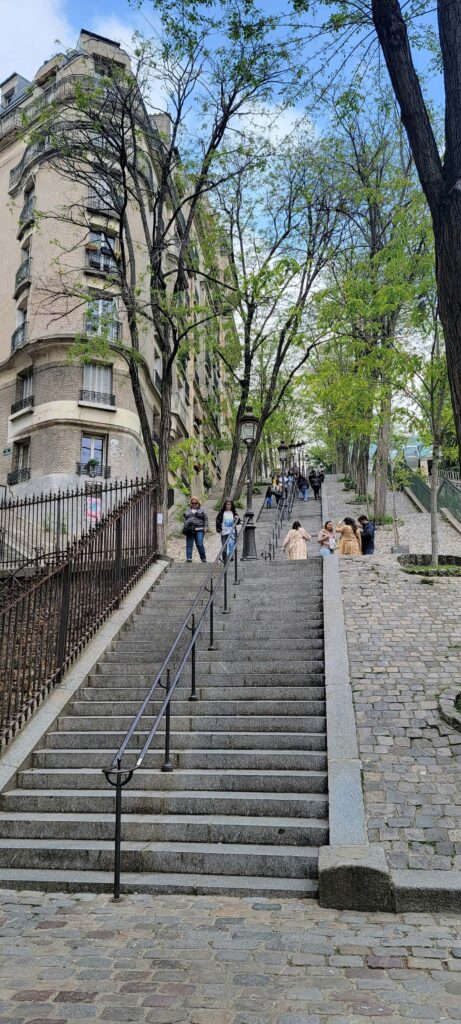 View from the bottom of a staircase in Montmartre, Paris, France.