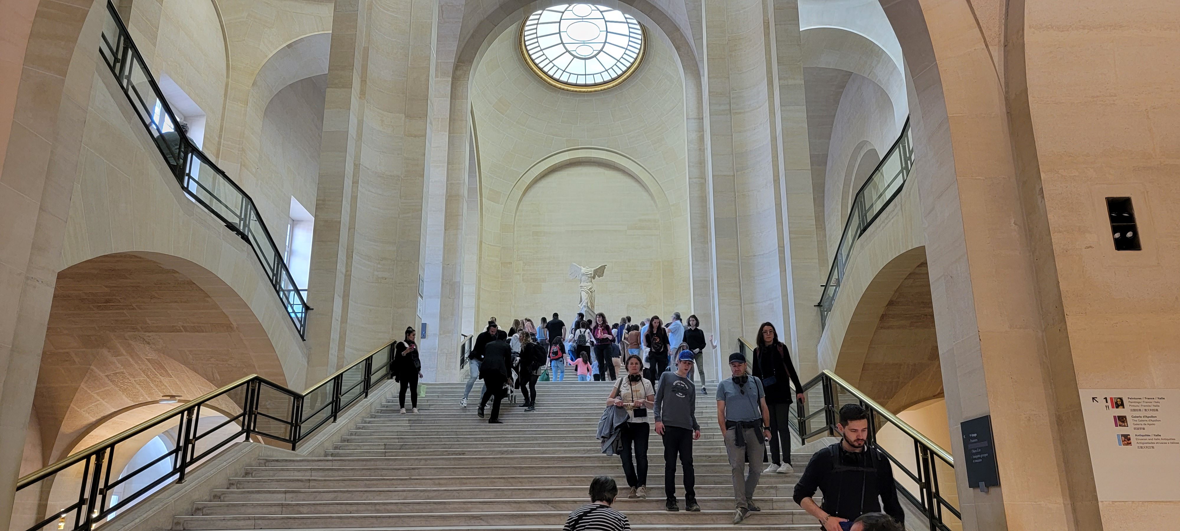 View from the bottom of the Daru Staircase in the Louvre museum, Paris, France.