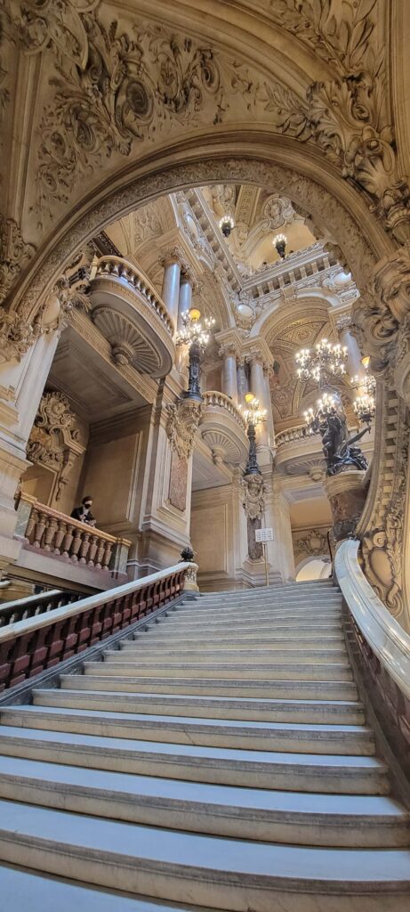 View from the bottom of a staircase in Palais Garnier, Paris, France