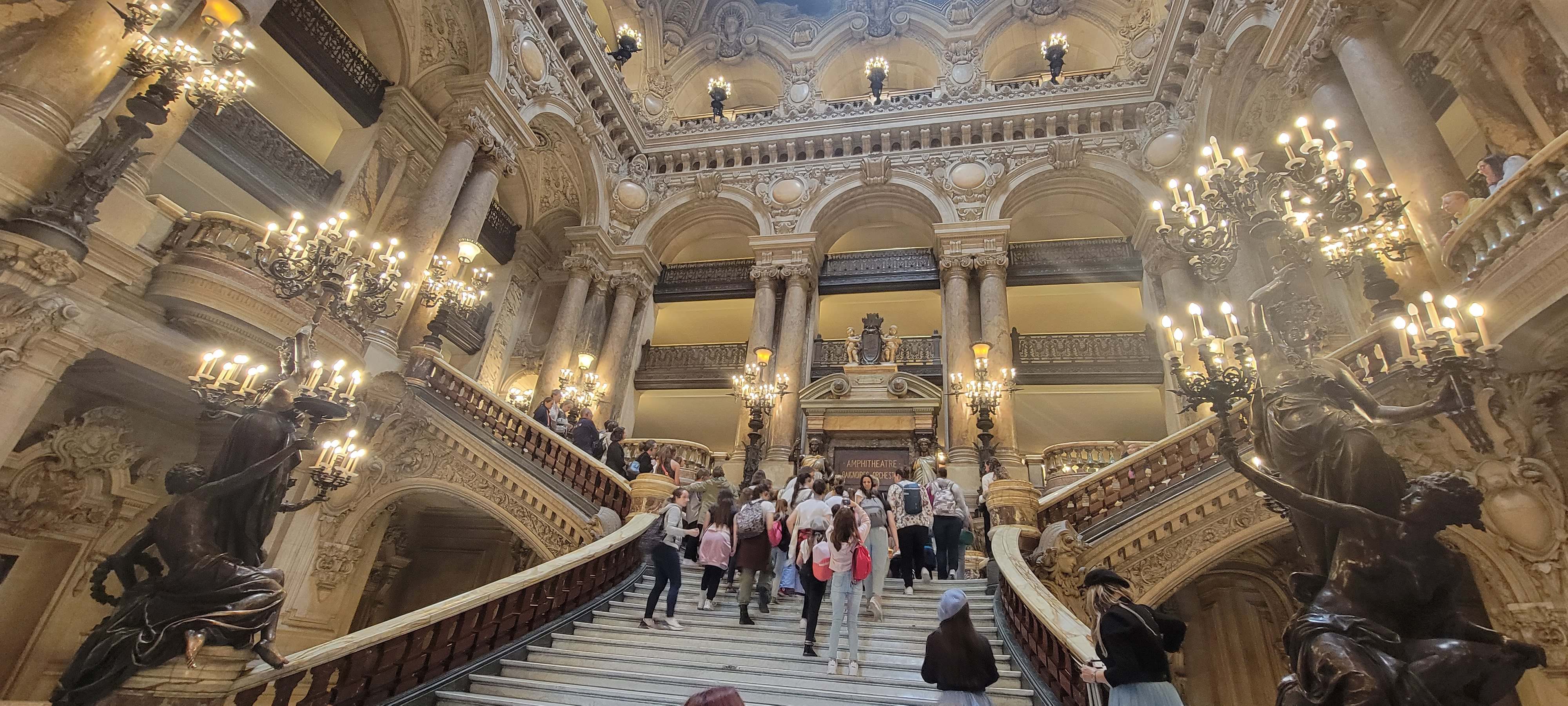 View from the bottom of a staircase in Palais Garnier, Paris, France.