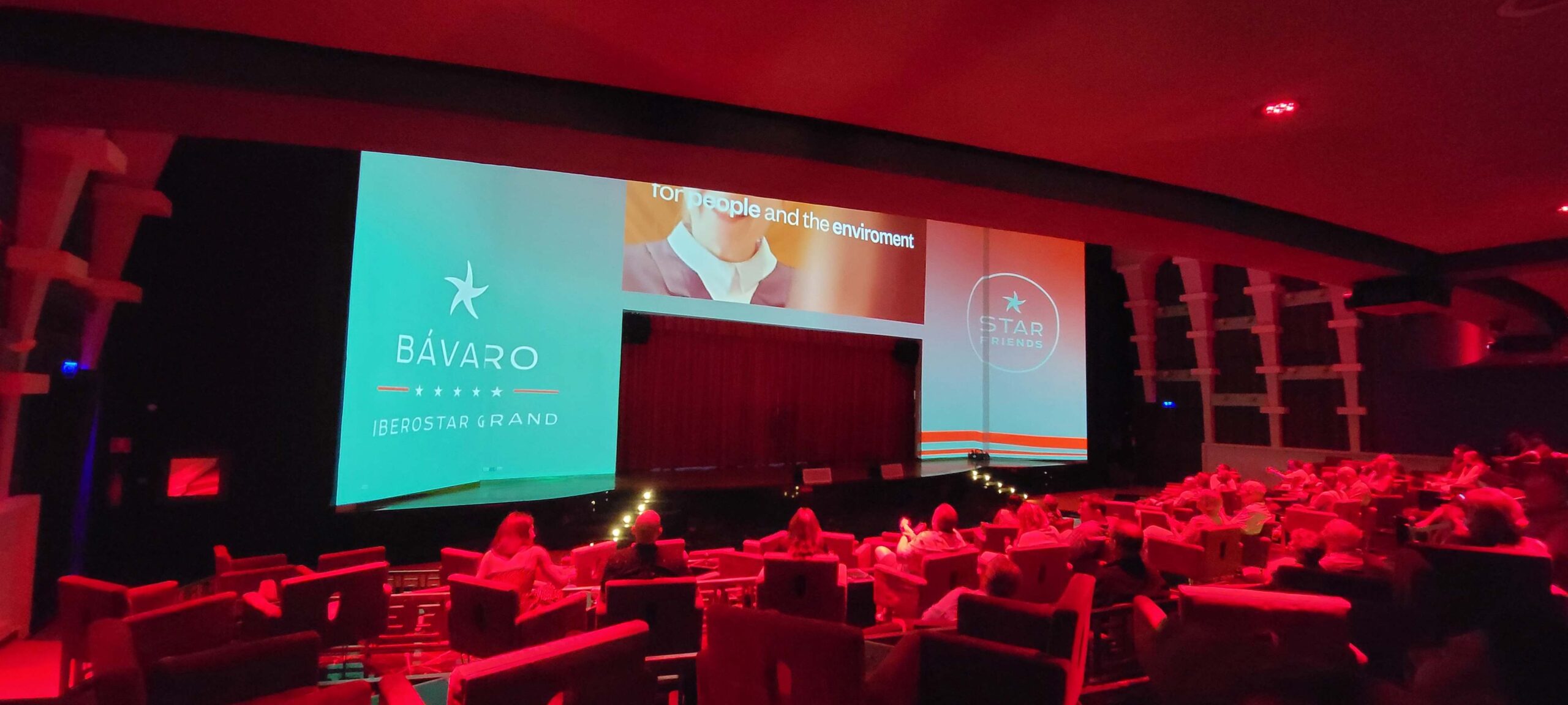 Stage and seats inside of the indoor theater in Iberostar Grand Bavaro.