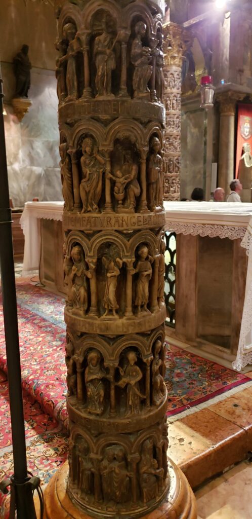 Amazing carved detail in a pillar seen during Saint Mark's Basilica tour.