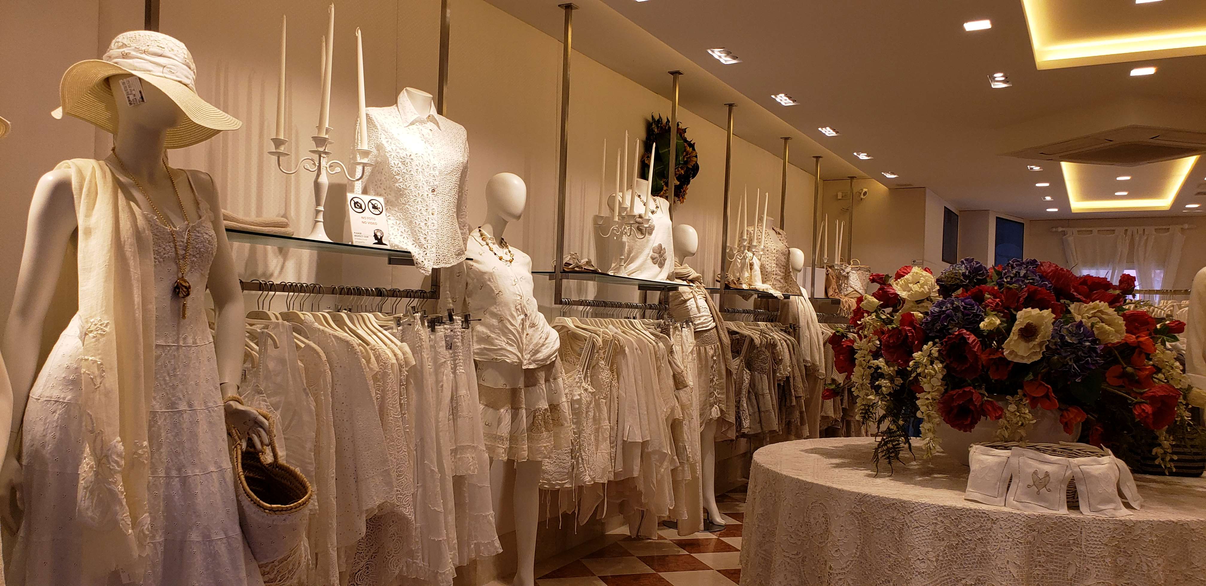 Inside a store selling lace clothing in Burano.