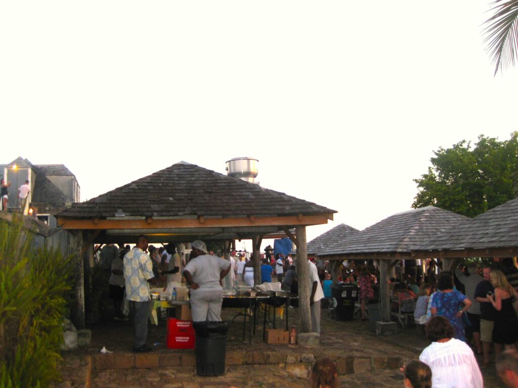 Food, visitors, and picnic tables 