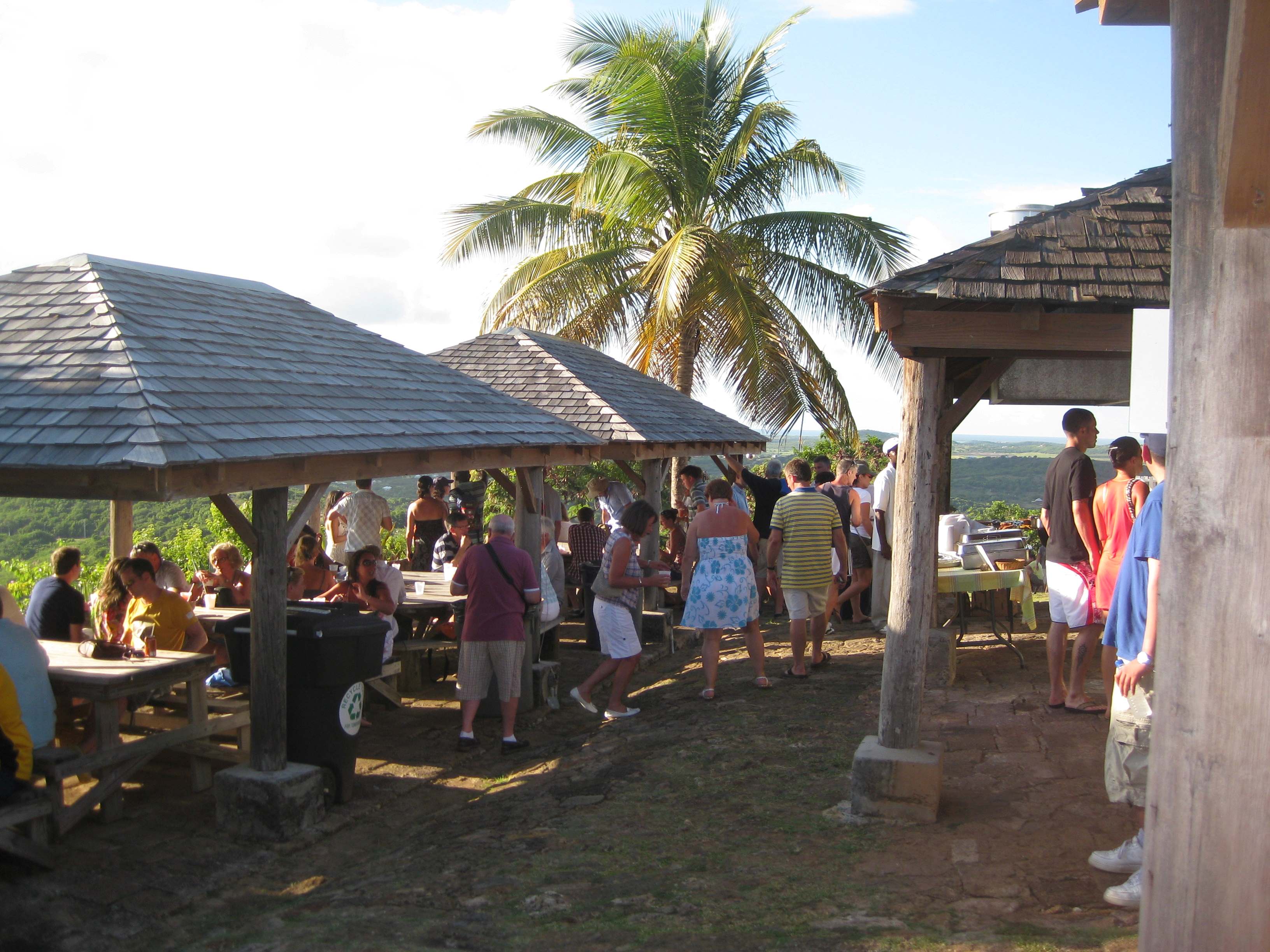 Picnic tables and visitors