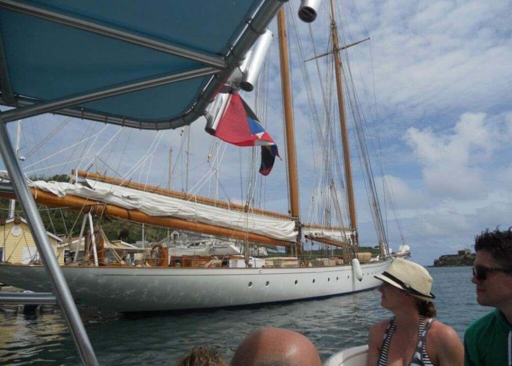 Beautiful boat as we pass by Nelson's Dockyard during Xtreme Circumnavigation tour in Antigua.