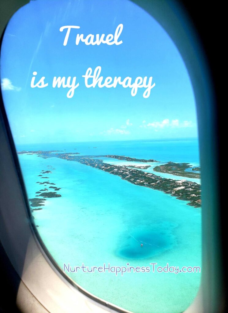 View from window of plane of Turks and Caicos "Travel is my therapy"