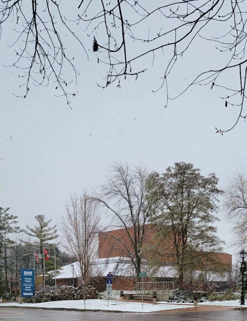 Exterior of the Festival Theatre in Niagara-on-the-Lake during the day in winter.