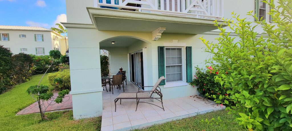 Spacious patio from one-bedroom suite at Royal West Indies Resort, Turks & Caicos.