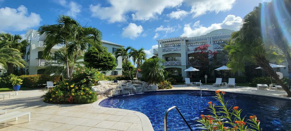 One of the pools on a sunny afternoon, at Royal West Indies Resort, Turks and Caicos.