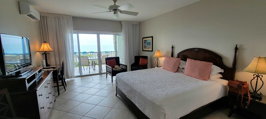 Inside of studio suite oceanfront at Royal West Indies Resort, Turks and Caicos.