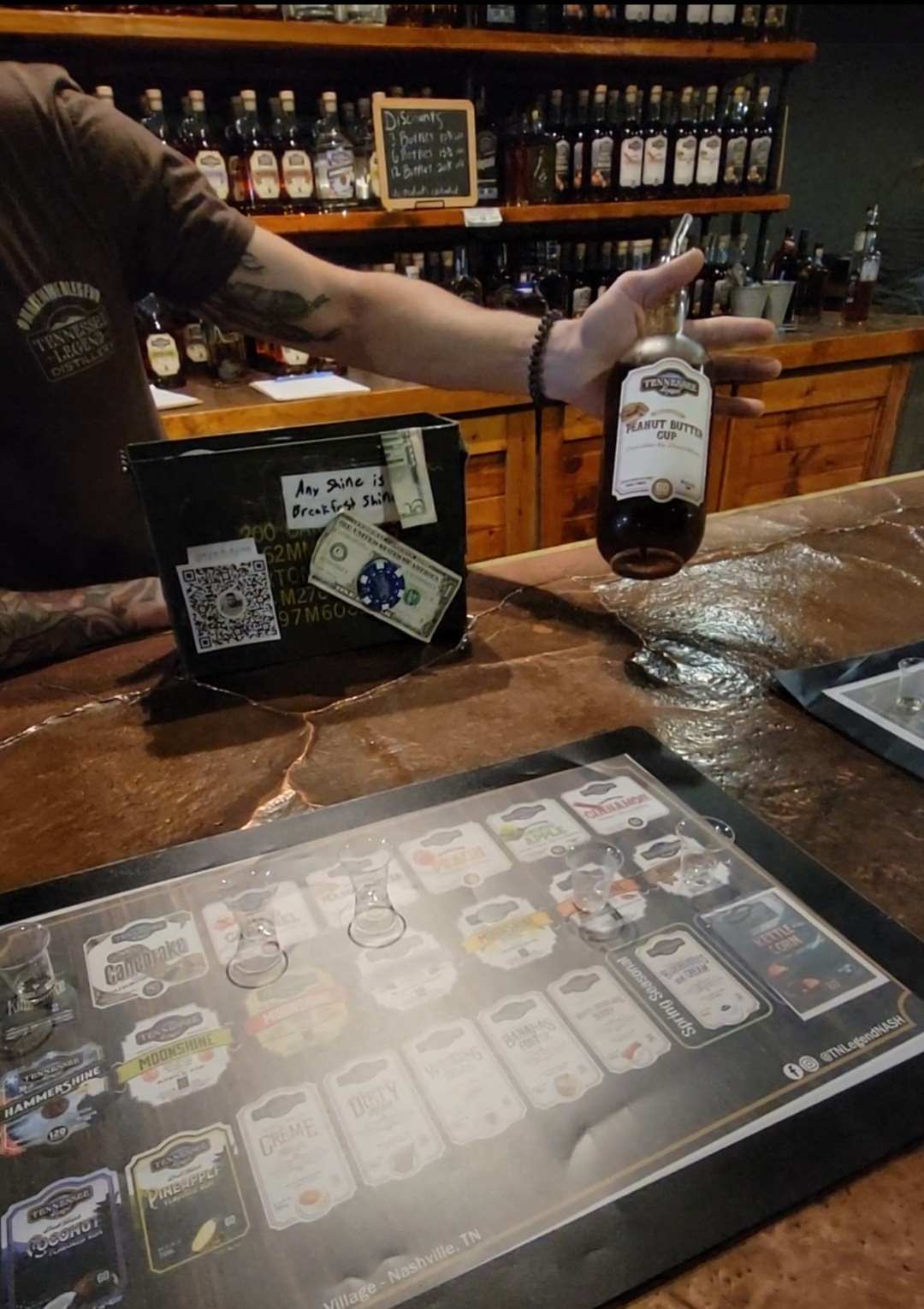 Whiskey and moonshine tasting at Tennessee Legend Distillery in Nashville.