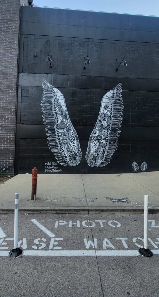 Famous wings mural named "What Lifts You" in Nashville, Tennessee.