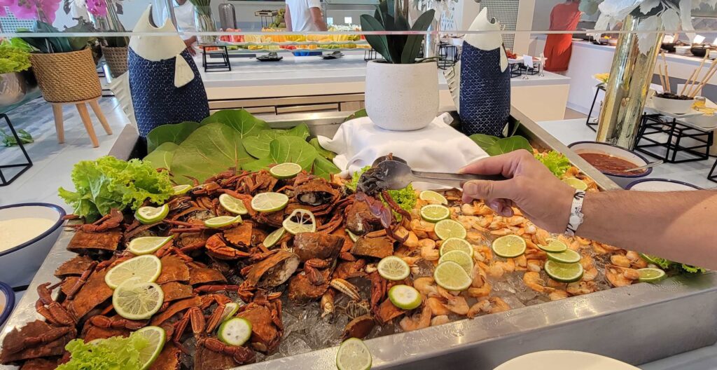 Crabs and shrimp at El Faro restaurant at lunch at Coral Level at Iberostar Selection Bavaro Suites.