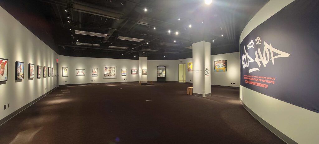 A special exhibit of framed illustrations featured in the National Museum of African American Music.