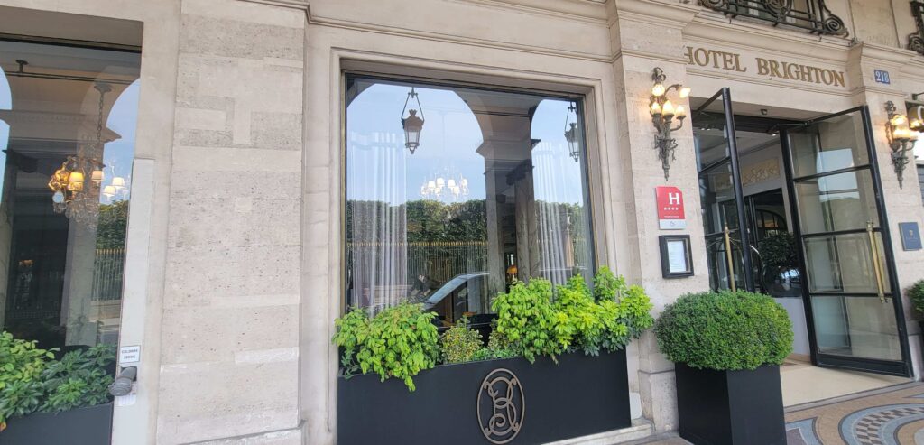 Exterior and entrance of Hotel Brighton Paris.