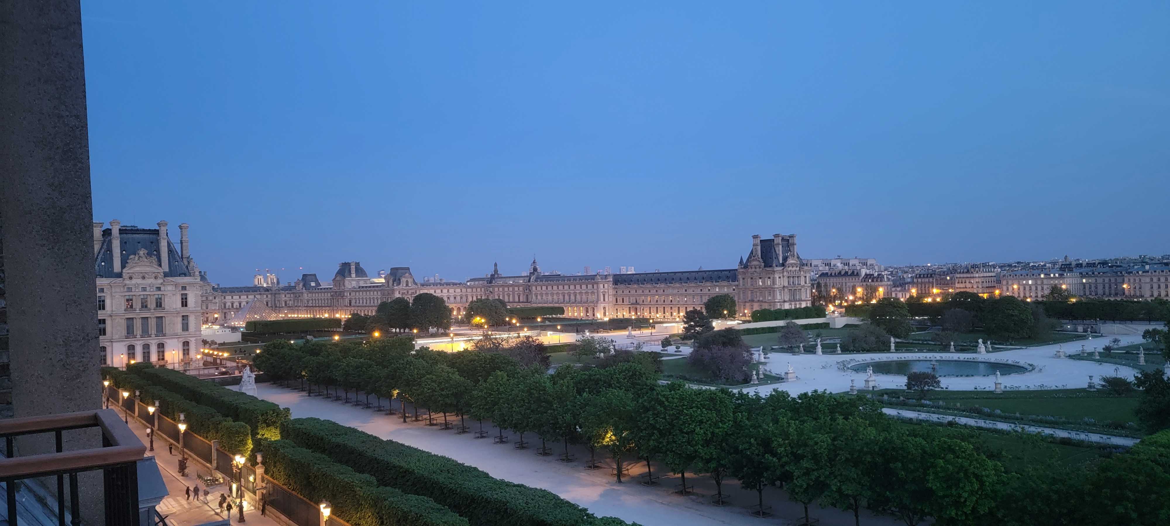 View from our balcony at Hotel Brighton Paris in the evening.