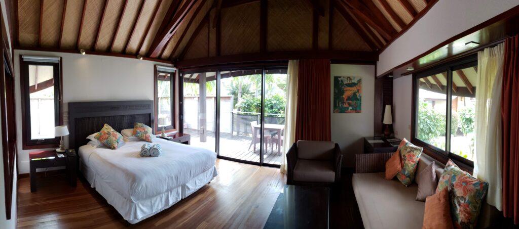 King Deluxe Garden Bungalow interior at the Hilton Moorea Lagoon Resort & Spa.