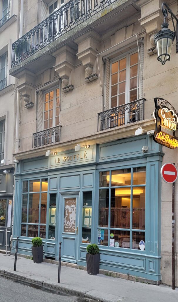 Exterior of Le Souffle restaurant in Paris.