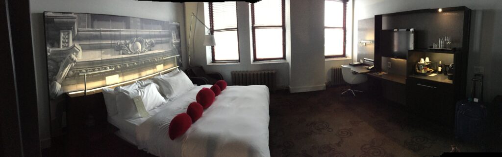 A panoramic picture of our room at the Hotel Le Germain Quebec.