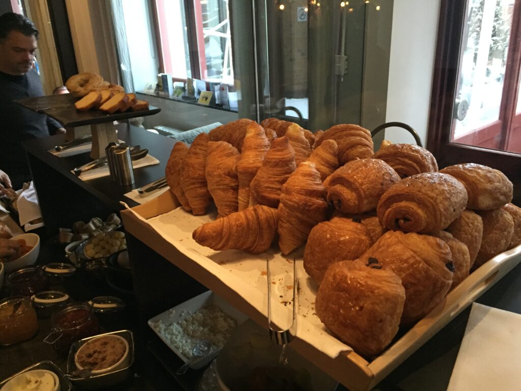 Croissants and other pastries from the buffet continental breakfast.