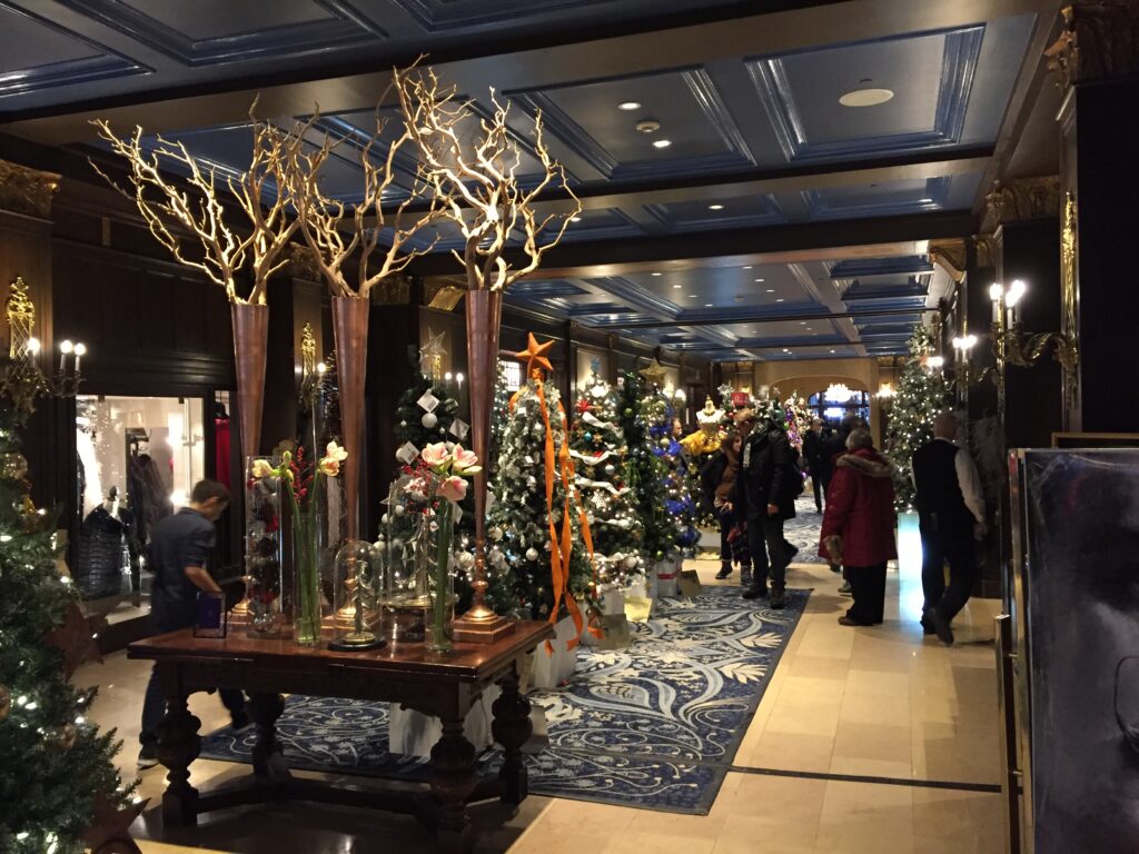 Christmas trees on display at the Fairmont Le Chateau Frontenac.